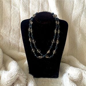 Vintage adjustable Two-Tone Blue Clear Art Glass Bead Dual Necklace #332